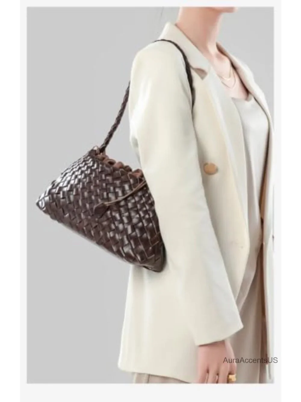 Woven Hobo Bag Suede PU Leather Tote Shoulder Purse Trendy